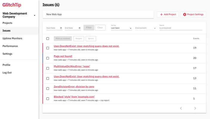 GlitchTip Bug-reporting Tool