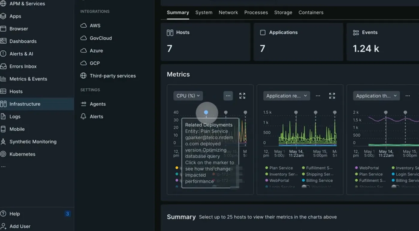New Relic infrastructure monitoring